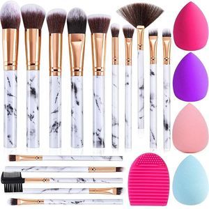 Makeup Brushes DUAIU 15PCs Marble Premium Synthetic Makeup Brush Set